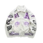 Custom leather letterman jacket featuring premium leather sleeves and wool-blend body, perfect for varsity teams and brands.
