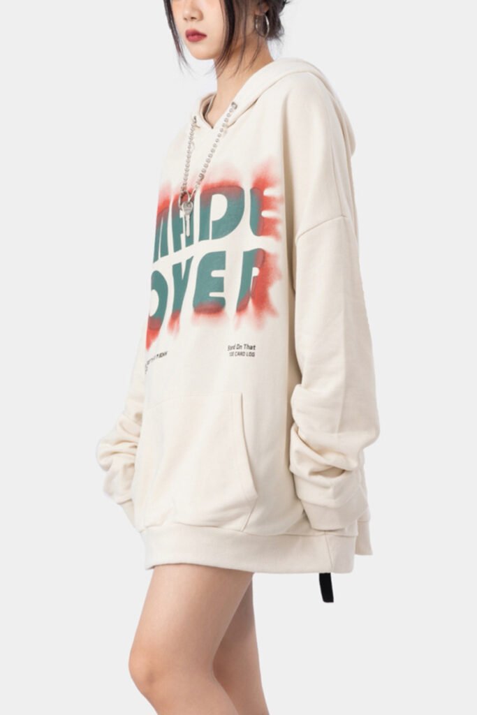 A fashionable beige streetwear hoodie, perfect for trendy apparel brands, crafted by a bulk custom hoodie supplier.