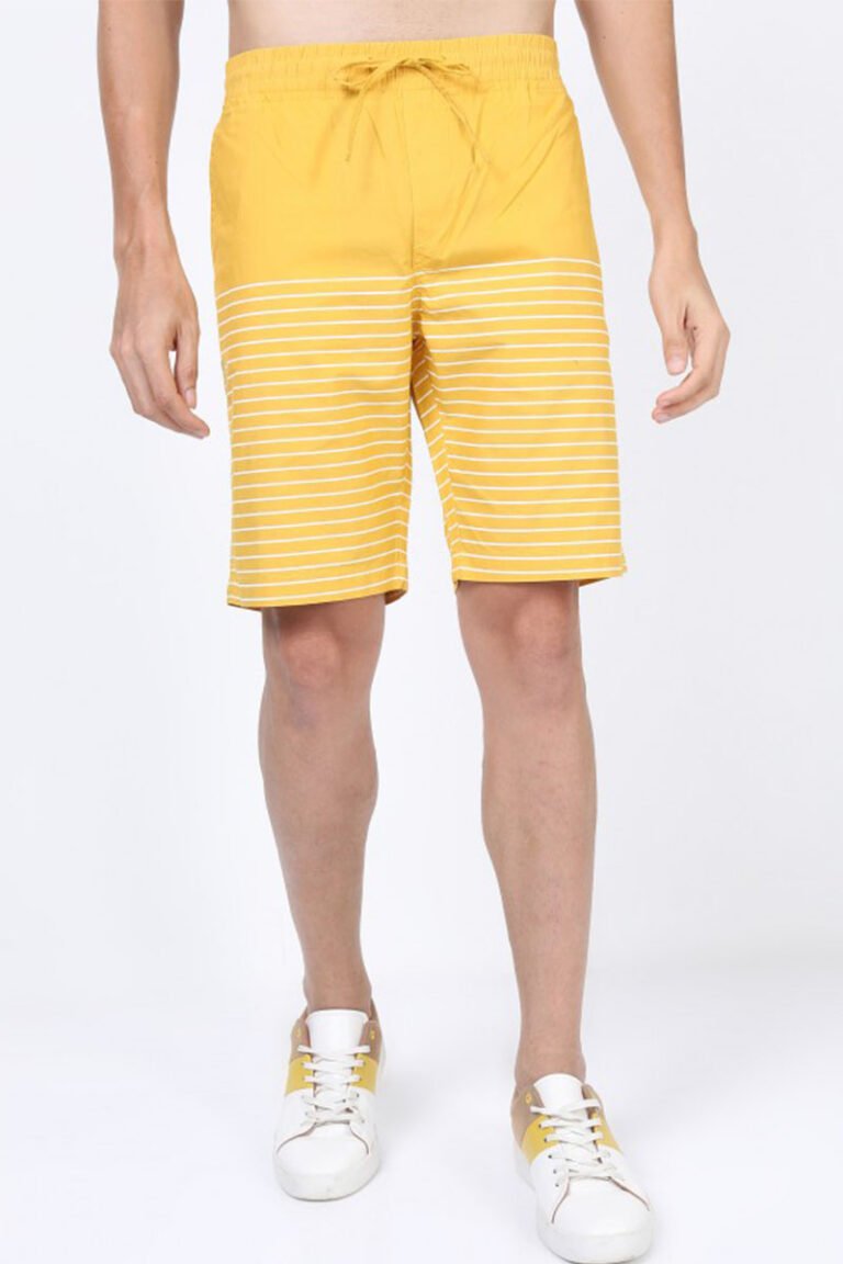 Yuanyi Apparel -Custom Shorts Manufacturer - Best-Selling Men's Striped Shorts Front view of men's yellow striped casual shorts from custom shorts manufacturer