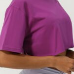 Oversized crop top workout t-shirt in purple for women.
