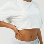 Oversized crop top workout t-shirt in white for women.